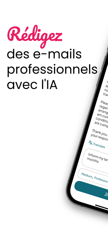 Rédigez des e-mails professionnels avec l'IA — l'app Email Writer pour iPhone